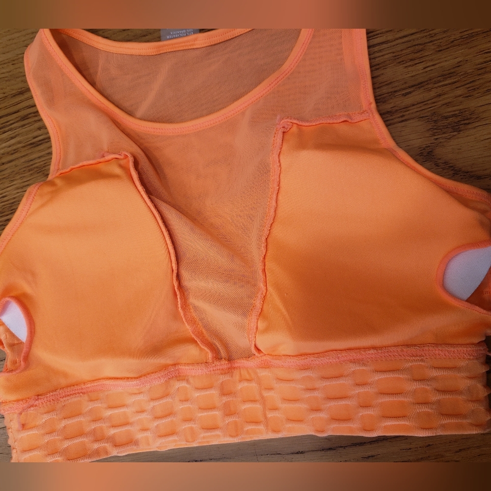 LA Society sweetheart mesh back textured sportsbra crop top bikini top hibiscus - Picture 8 of 11